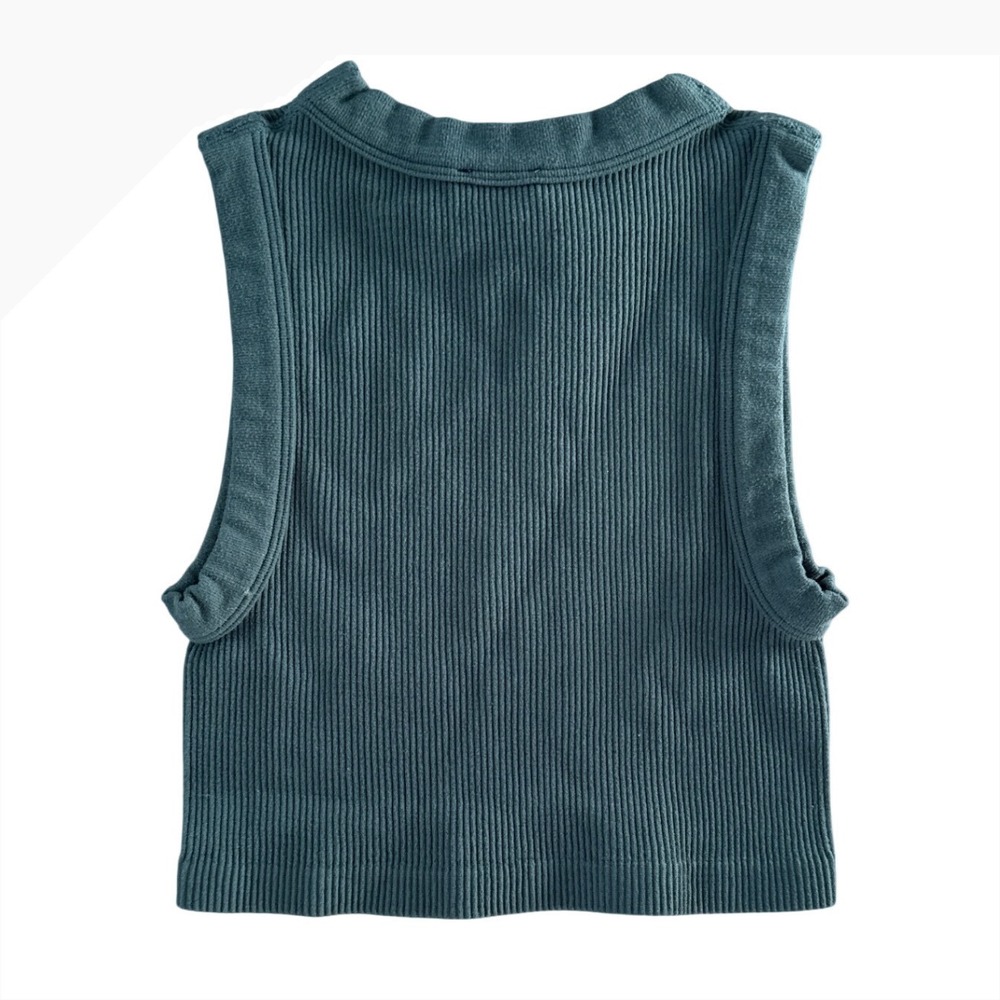 ZARA Ribbed Sleeveless Mock Neck Crop Top Teal Green Size XS - Picture 2 of 3